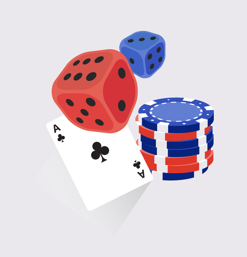 Dice, cards and chips for the game